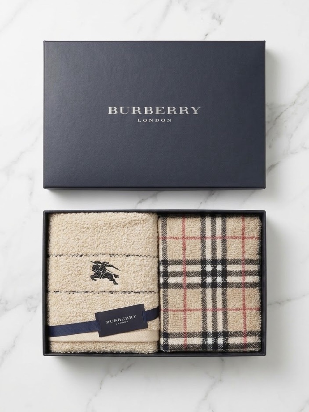 NWT Burberry London Towel Gift Set Beige Plaid & Embroidered Logo